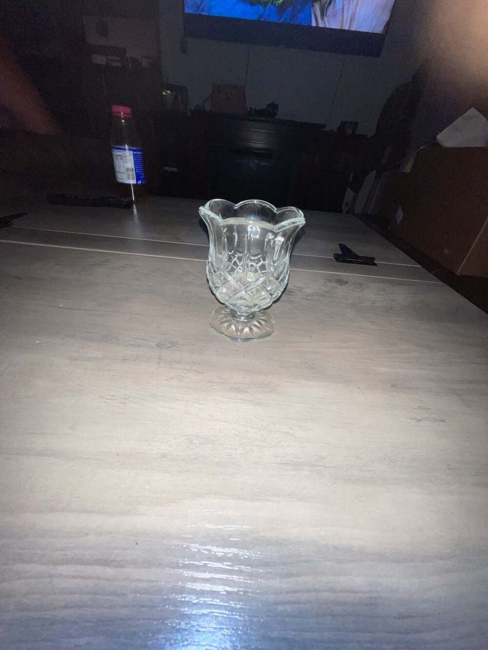 Homco Vintage Diamond Pattern Glass Tulip Stemmed Candle Votive Holder